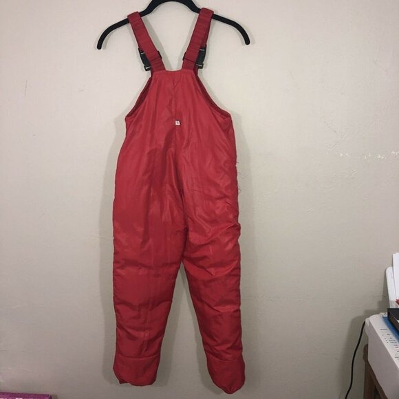 Kids Youth Red Soft-shell Puffer Down Filled Overall Ski Snow Overalls - Picture 9 of 10
